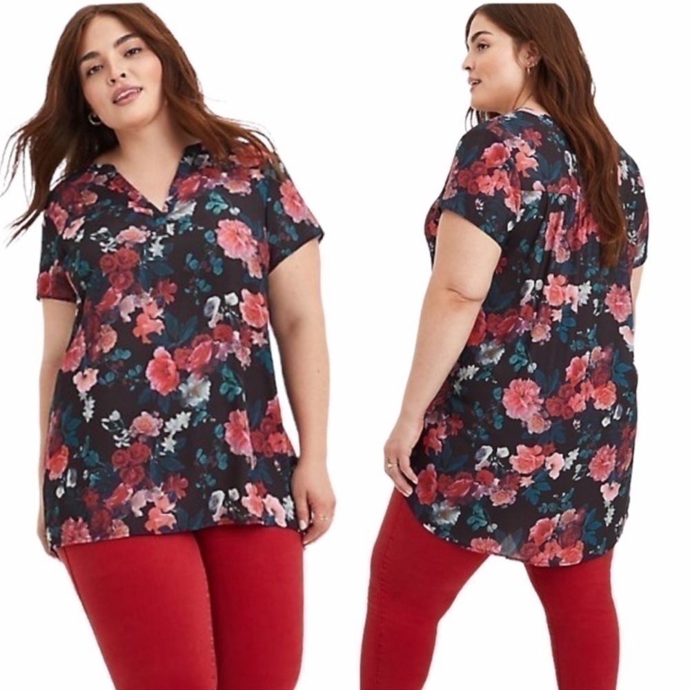 Torrid V Neck Floral Short Sleeve Blouse 1X